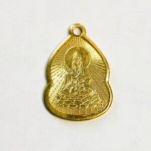 Vintage Gold-Tone Kwan Yin Buddhist Amulet Pendant Charm
